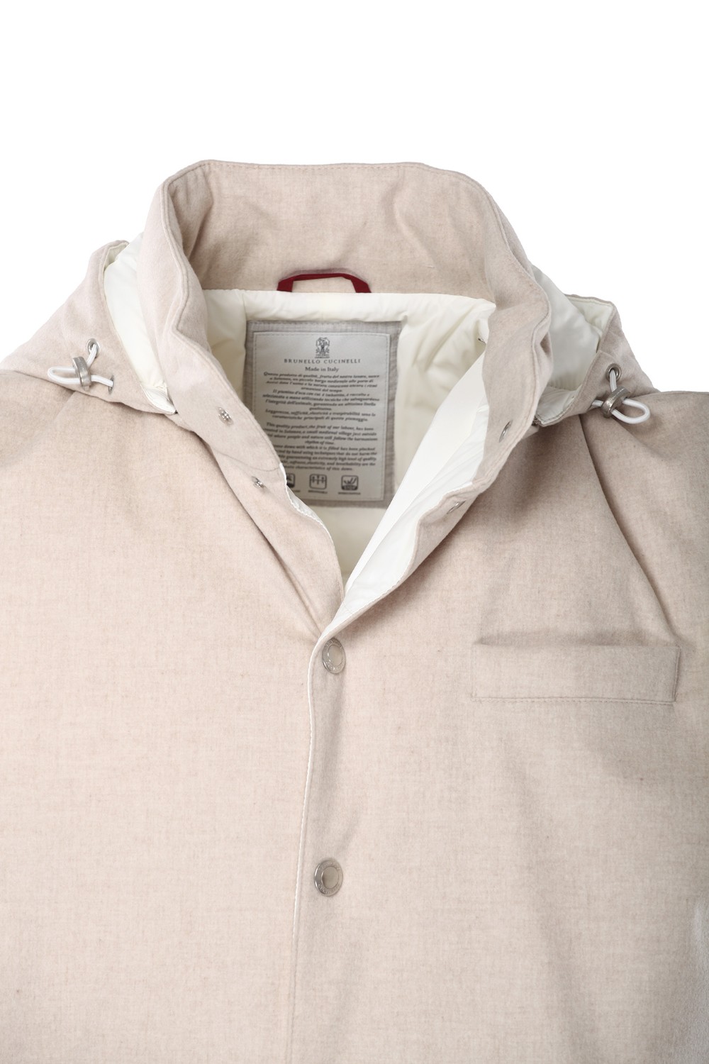 shop BRUNELLO CUCINELLI  Gilet: Brunello Cucinelli piumino senza maniche in flanella di lana membranata con cappuccio staccabile.
Chiusura con bottoni automatici.
Collo in piedi.
Cappuccio removibile, foderato e regolabile con coulisse.
Taschino su petto.
Tasche basse con zip.
Fodera in nylon idrorepellente.
Due tasche interne con bottone e un portapenna.
Imbottitura in piumino d'oca di alta qualità.
Composizione: 100% lana.
Made in italia.. MM4631775-CID85 number 3084914